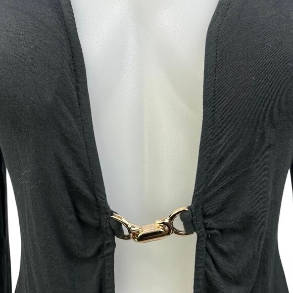 WeWoreWhat Flyaway Black Gold Clasp Buckle Open Long Sleeve Knit Cardigan Top M - Picture 6 of 8
